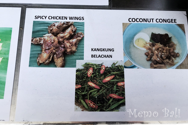 Spicy Chicken Wings(鶏肉)やKangkung(空心菜)は単品オーダー可。Congee(コンジー)はお粥。